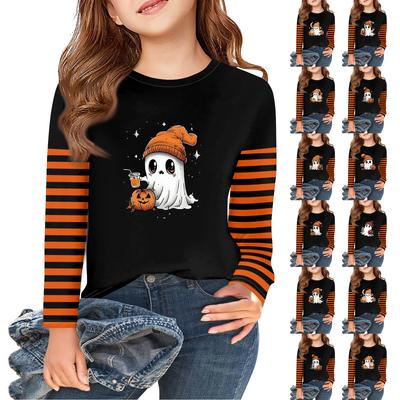 Mädchen Langarm Halloween Tag T-Shirts Kinder Herbst Oberteile Rundhals Basic T-Shirts 5-14J