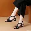 Summer New Fish Mouth Breathable Hollow Coarse Heel Comfortable Versatile Sandals Middle Heel Soft soled Women's Shoes