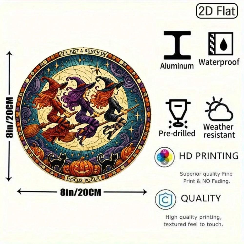 Halloween Witch Metal Wall Art Round Aluminum Sign Home Decor TYA13987-20X20CM разноцветный