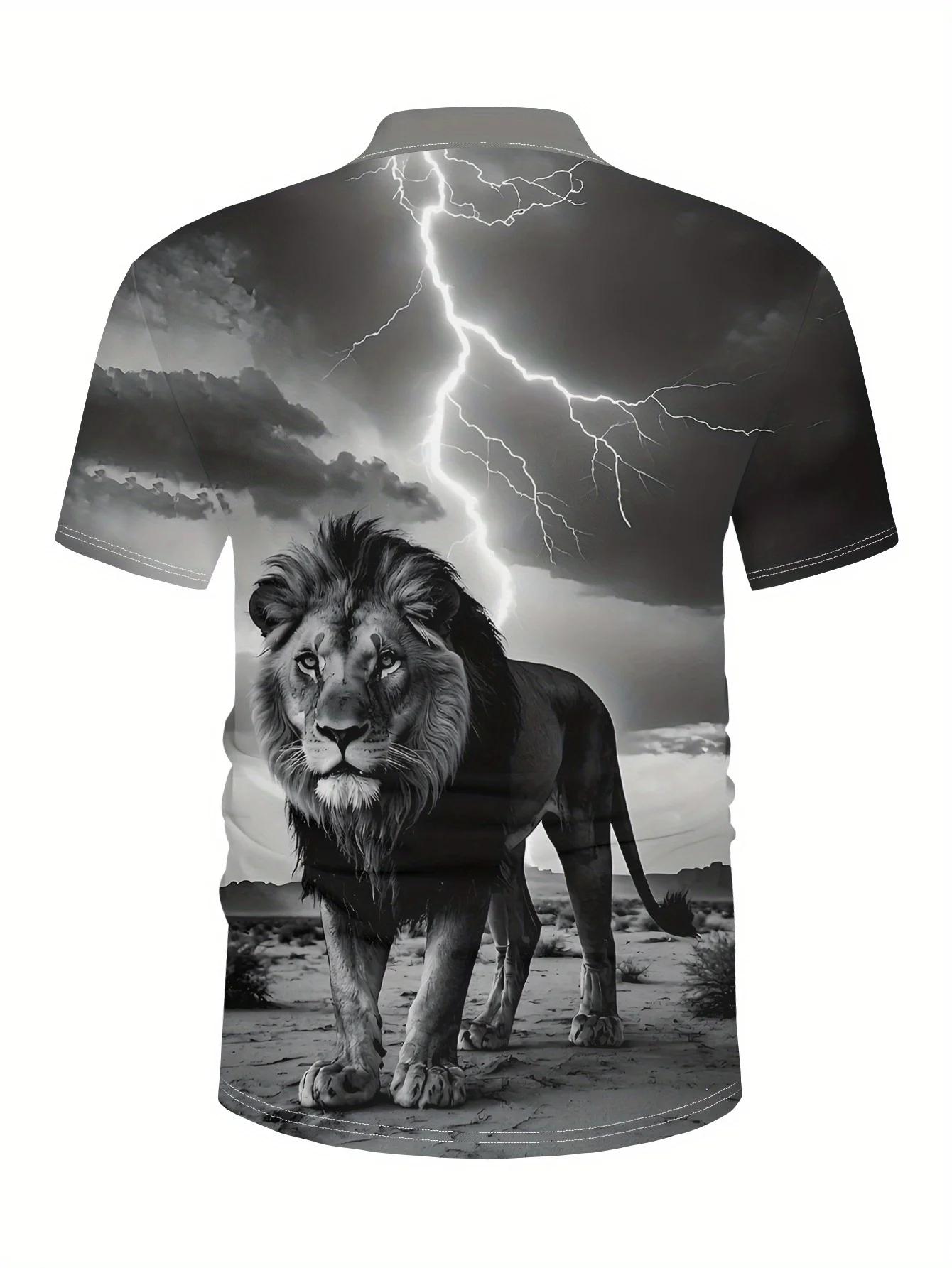 

3D Digital Printed Animal Lion Retro Men s Classic Striped Lapel Casual Comfortable Spring and Summer Short Sleeved Polo T-shirt 6XL
