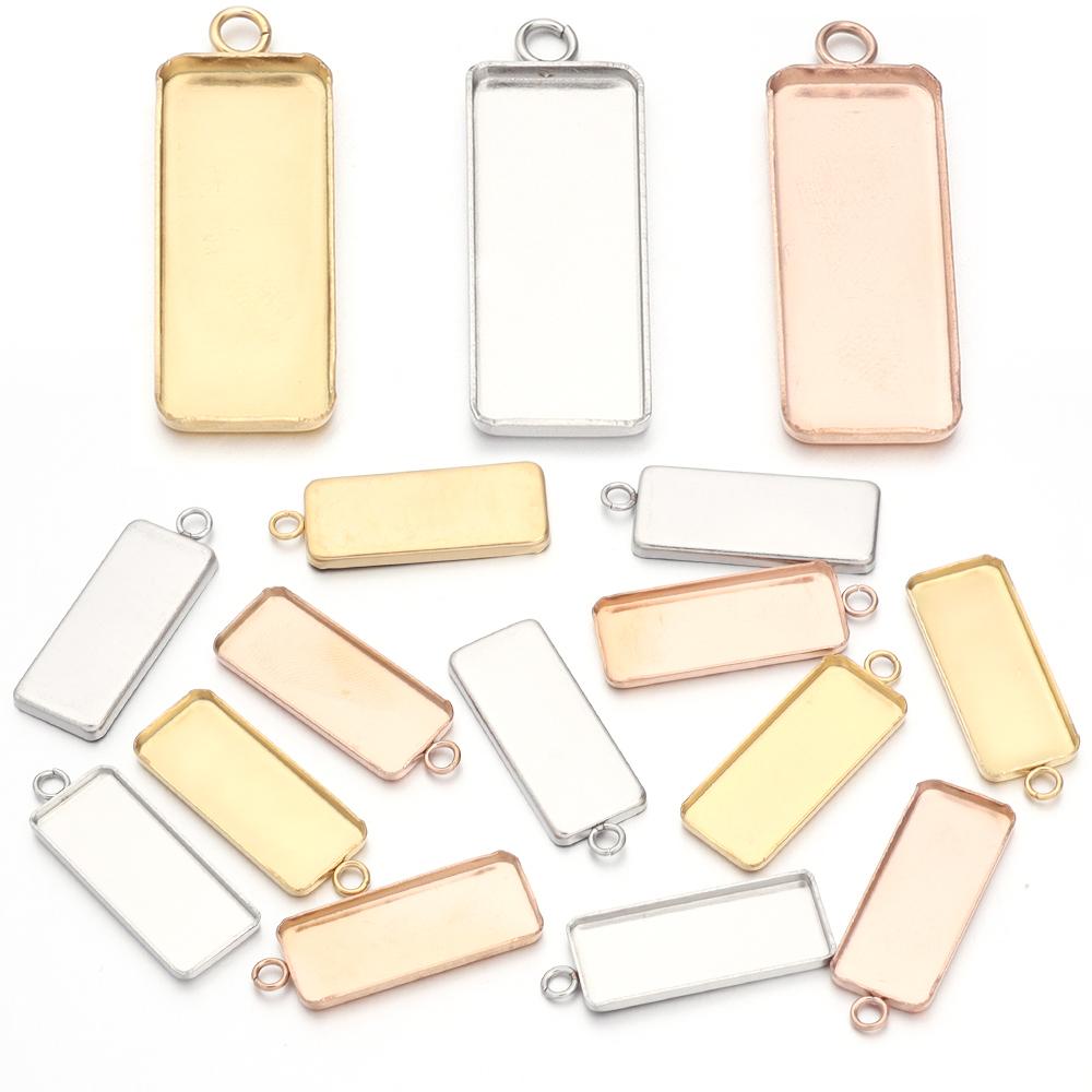 10pcs 10x25mm Stainless Steel Rectangle Blank Tray Pendant Cabochon Base For Jewelry Making DIY Necklace Pendants Acccessories