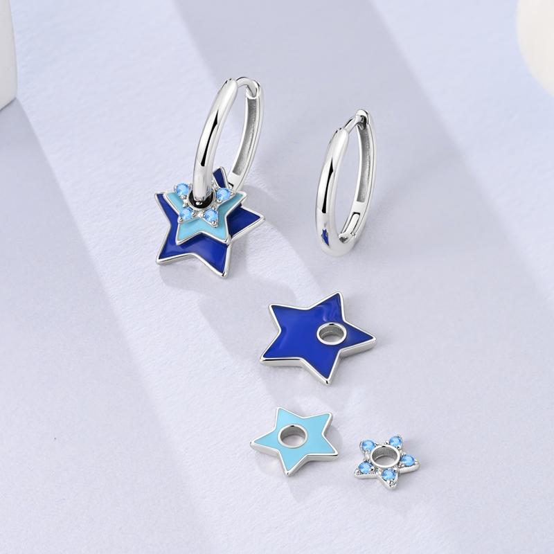 Original Design Hoop Earrings For Women 925 Silver Colorful Zircon Star Moon Series Elegant Jewelry DIY Making