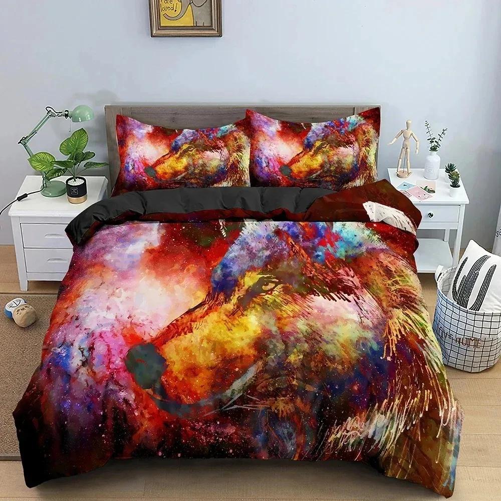 

3D Animal Wolf Duvet Cover King Queen Size Bedding Setfor Bedroom Decor Soft Fashion Bedclothes With Pillowcase Home Textile EU Single(135*200cm)3pcs