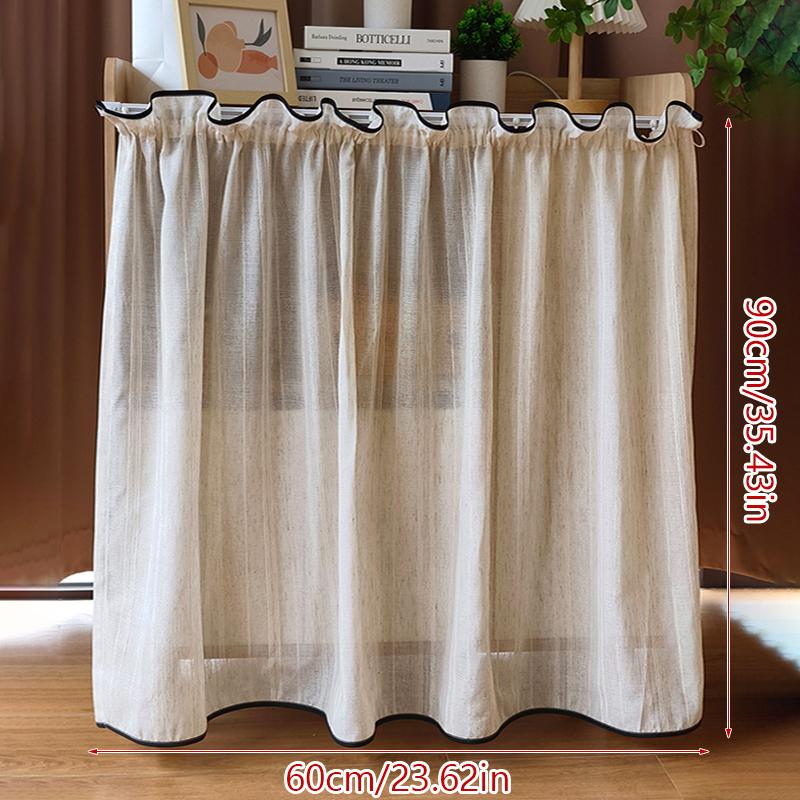 Short Kitchen Curtains Half Window Black Trim Beige Striped Sheer Voile Japanese Style Privacy Partition for Home Cafe Curtains