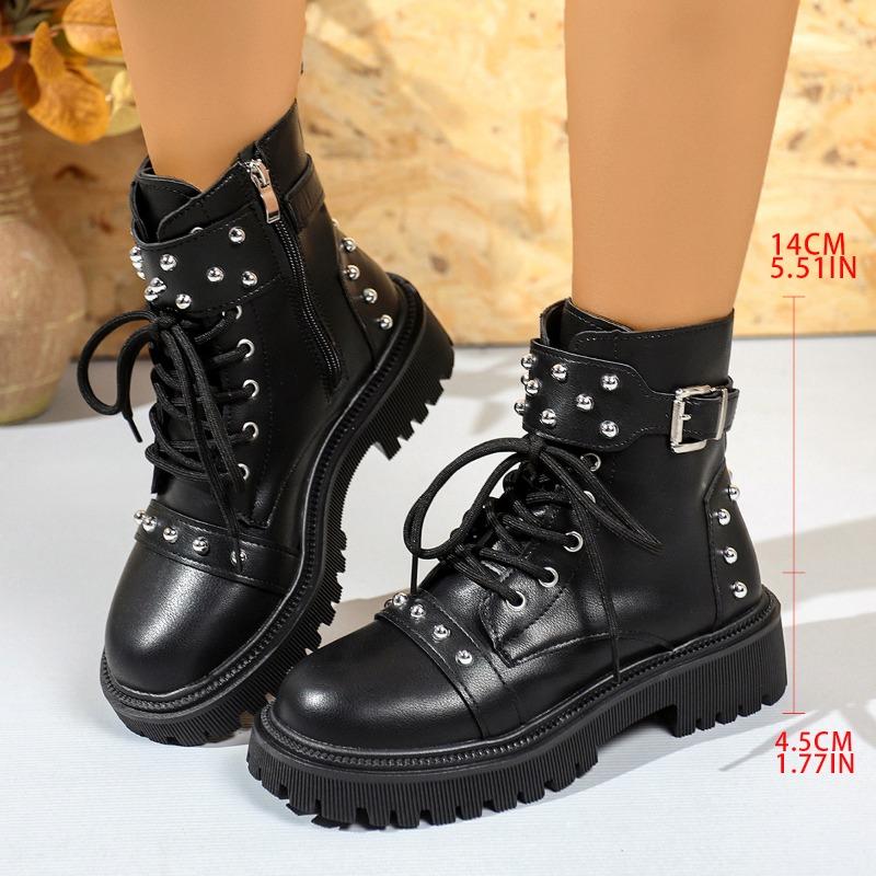 Thick-soled thick-heeled lace-up Martin boots for women's autumn new versatile belt buckle Martin boots for women