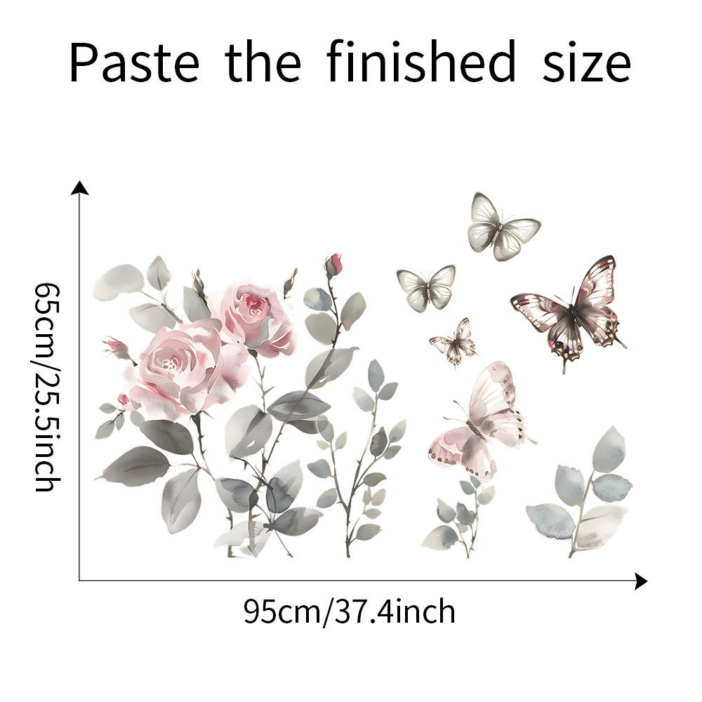 Watercolor Minimalist Flower Butterfly Wall Sticker Self-Adhesive for Bedroom Vanity Wall Decoration