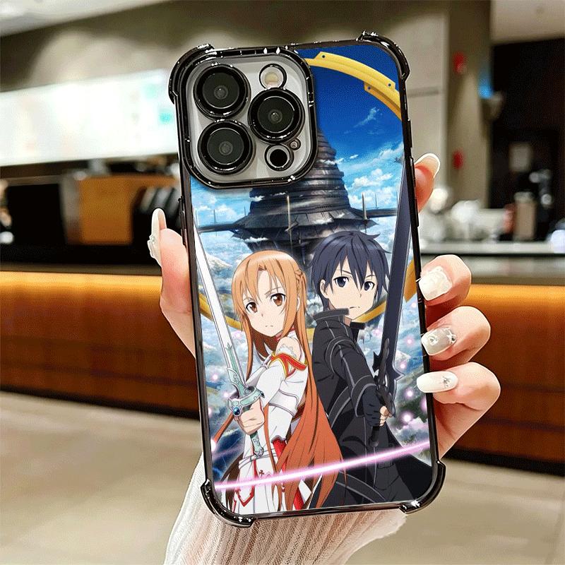 Sword Art Online Anime Plating Phone Case For Iphone 16 17 Pro Max Air 16E 14 15 Plus 12 13 Mini Anti-Fall Airabag Cover