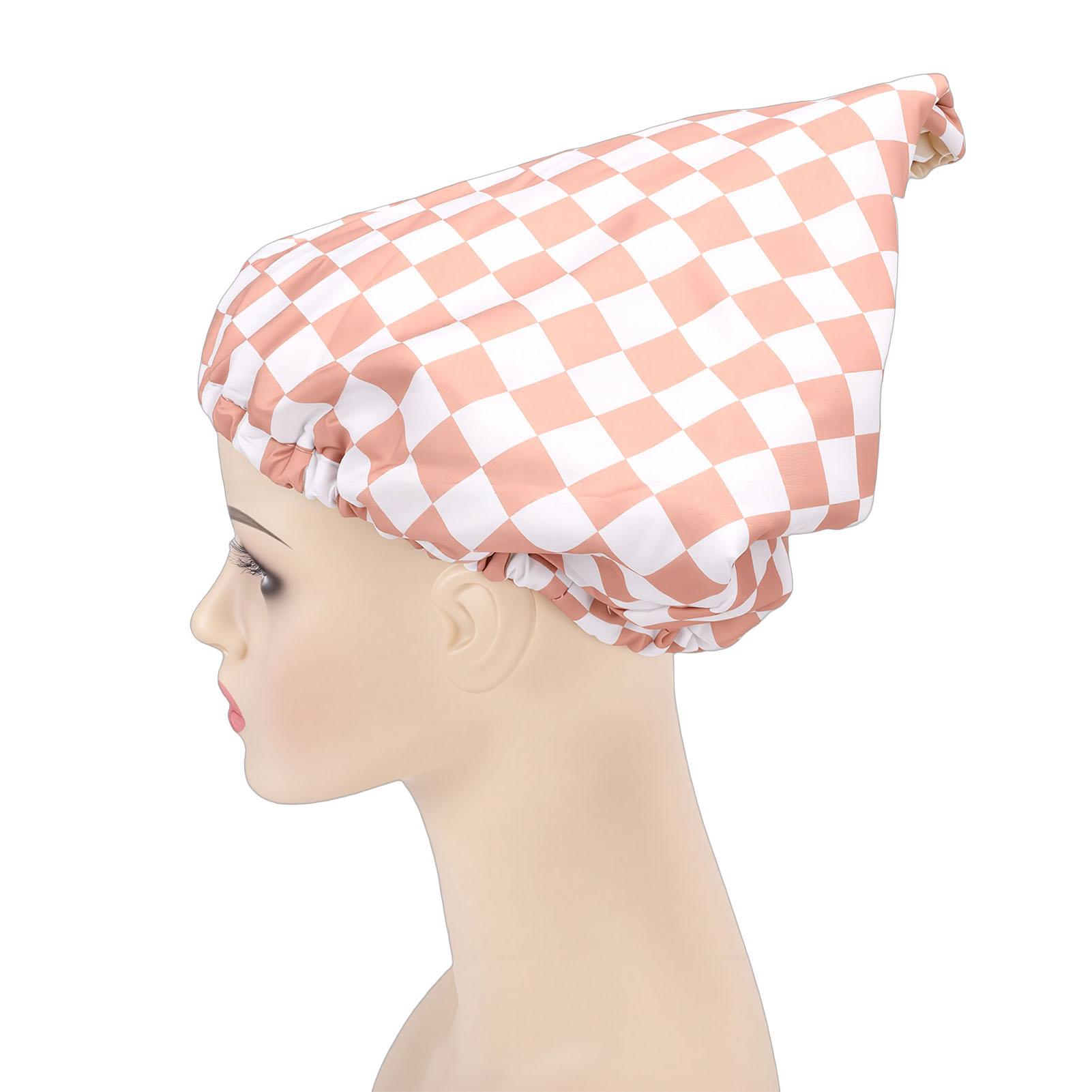 

Women Reusable Shower 3 Layers Waterproofing Lined Bath Hair Hat with Elastic Band for Spa Bathing Khaki