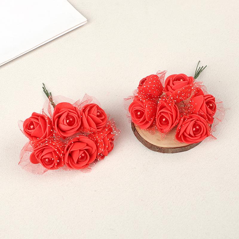 24pcs Foam Rose Head with Pearl 4cm Mini Artificial Flower For Wedding Bride Bouquet Decoration Home DIY Wreath Craft Party Gift