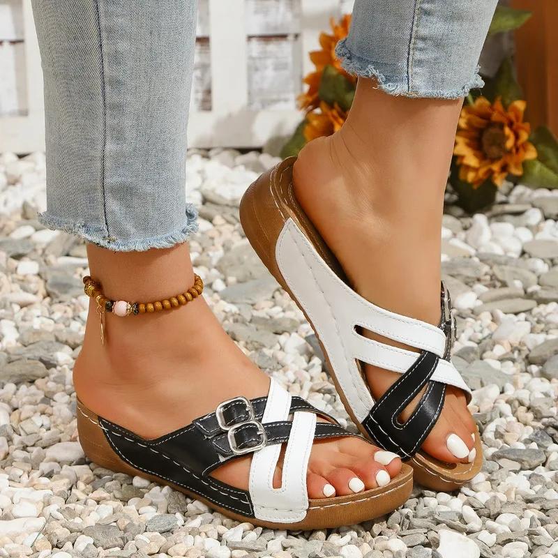 

Fashion Shoes for Women 2025 New Plus Size Wedge Women s Sandals Summer Mixed Colors Sandals Women Anti-slip Leather Casual Shoes Ladies 36