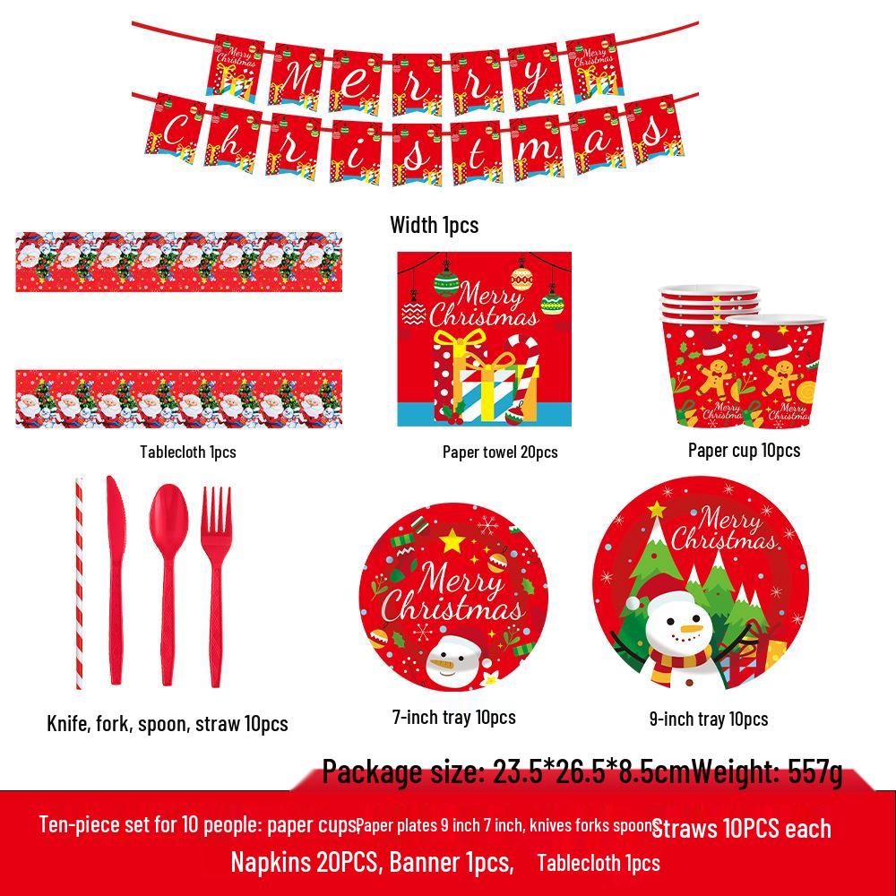 Weihnachts-Schneemann-Geschirrset: Teller, Servietten, Tischdecke und Banner