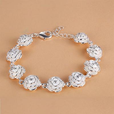 Charm 925 Sterling Silver Rose Flower Chain Bracelet for Women Fashion Pretty Party Wedding Accessories Gift Fine Luxury Jewelry