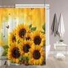 Yellow Sunflowers And Butterflies Shower Curtain Washable Dirt-Resistant Shower Head Waterproof Polyester Bath Curtain