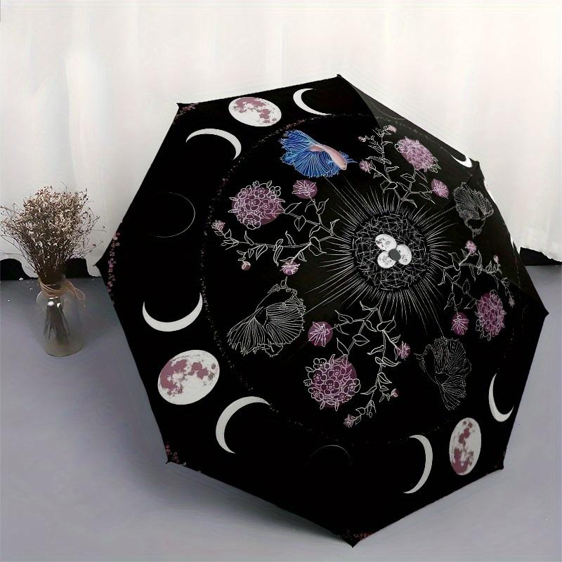 Mystic Moon Phase Floral TapestryUmbrella, Portable 3-Fold Umbrella for Men & Women,Christmas Gift ES235
