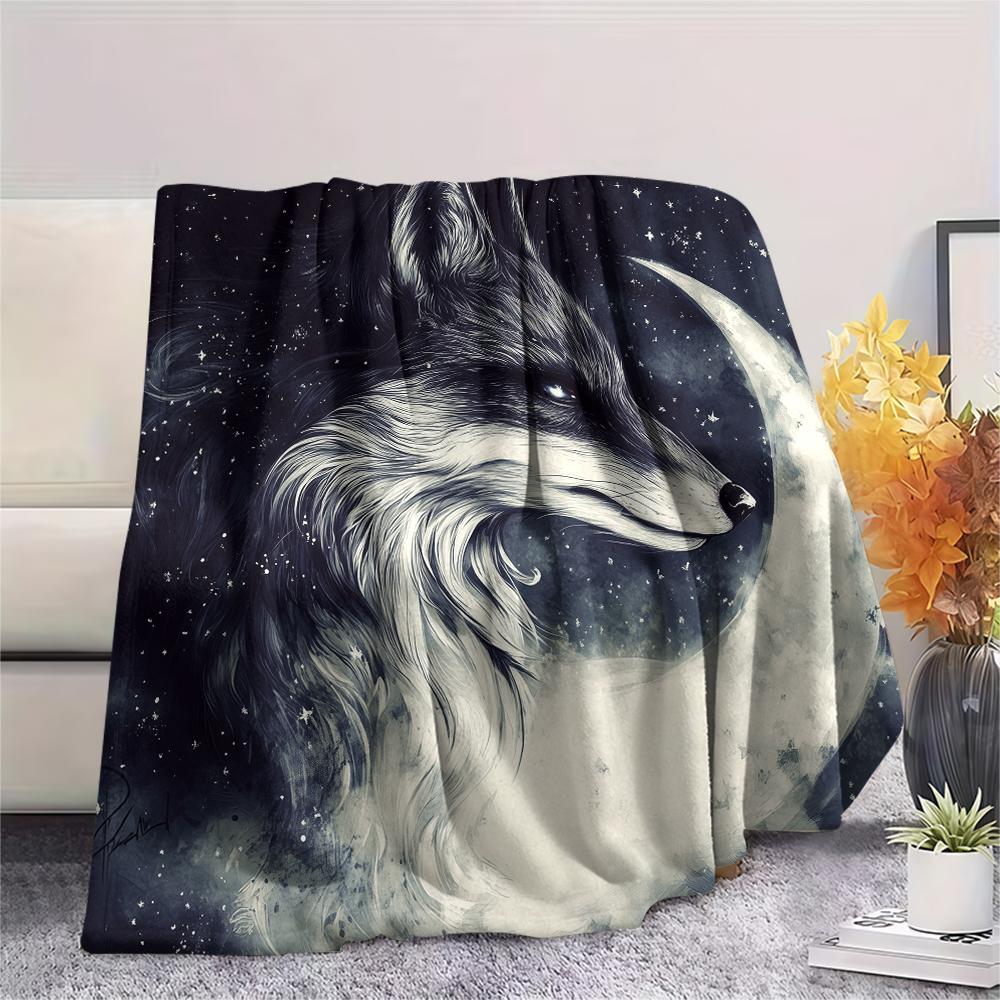 Fox and Moon pattern Flannel Blanket, High quality Comfortable for All Seasons, Home Decor, Warmth and Comfort, Perfect for Gifts.