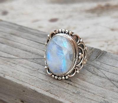 Solid 925 Sterling Silver Moonstone Gemstone Ring, Handmade Designer Birthstone Gift Ring, Boho Jewelry