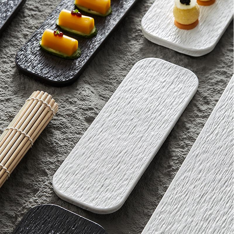Rectangular Black & White Ceramic Sushi and Dessert Plate