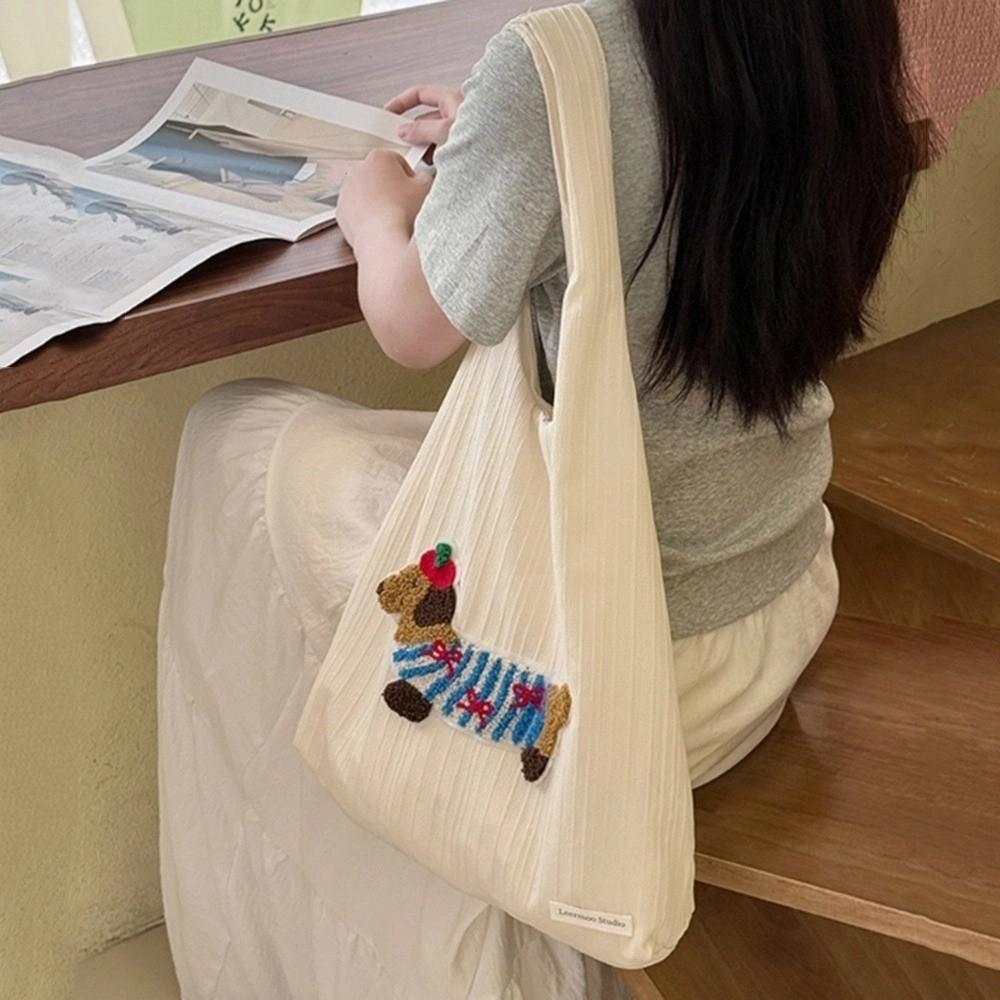 Tasche im koreanischen Stil mit Cartoon-Tieren, große Kapazität, Damen-Achseltasche, Canvas-Umhängetasche, Damen
