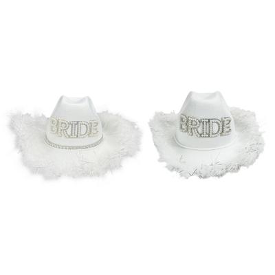Woman BRIDE Letter Decors Cowgirl Hat Plush Brims Fedoras Hat for Taking Photo