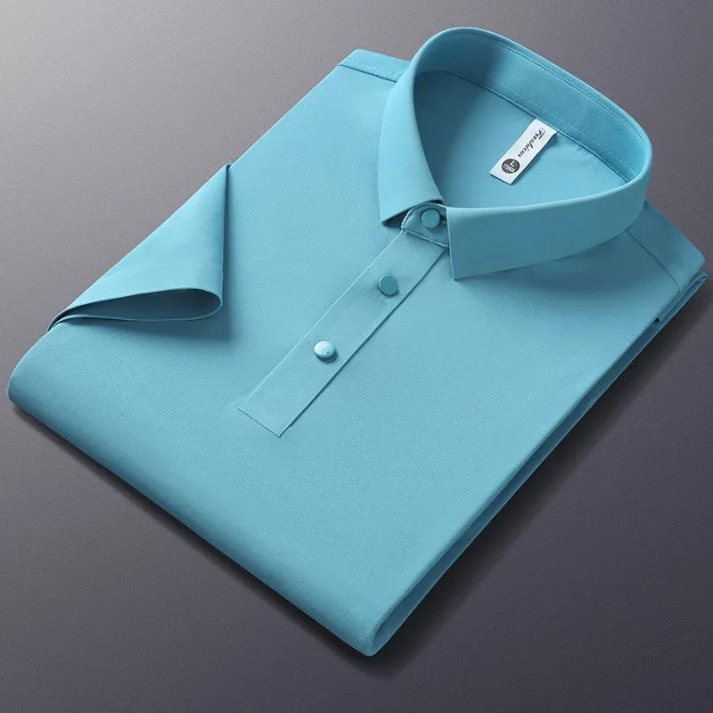 Short Sleeve T-Shirt Men'S Business Lapel Polo Shirt Solid Color Casual Half Sleeve T-Shirt Men'S