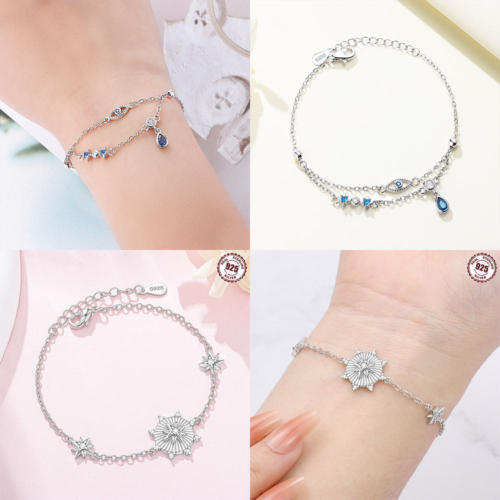 Original Copper Star Moon Bracelet Blue Zircon Galaxy Butterfly Bracelet Free Size Jewelry Anniversary Accessory Fine Gift