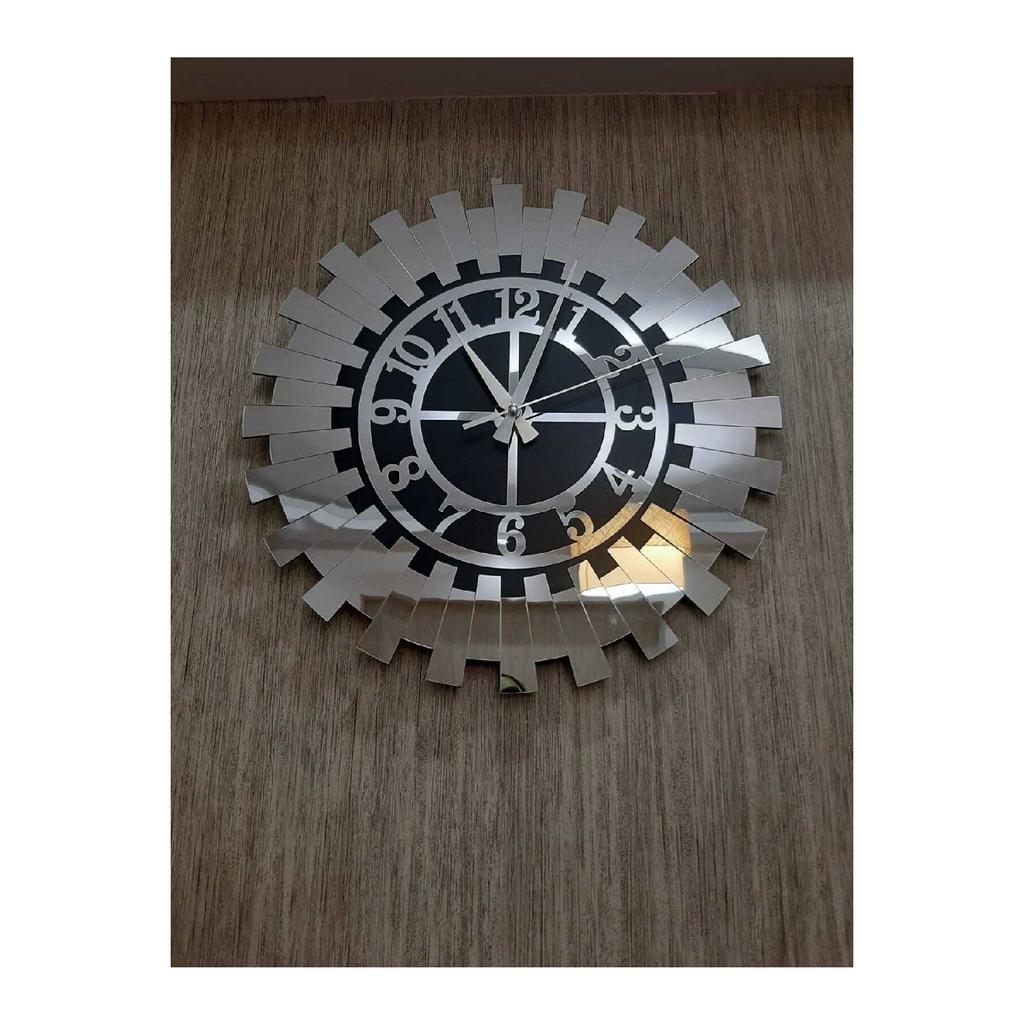 Ceas de perete 3d decorativ cu relief de lux, 40x40 cm, elegant, soare, argintiu, modern, pentru birou.