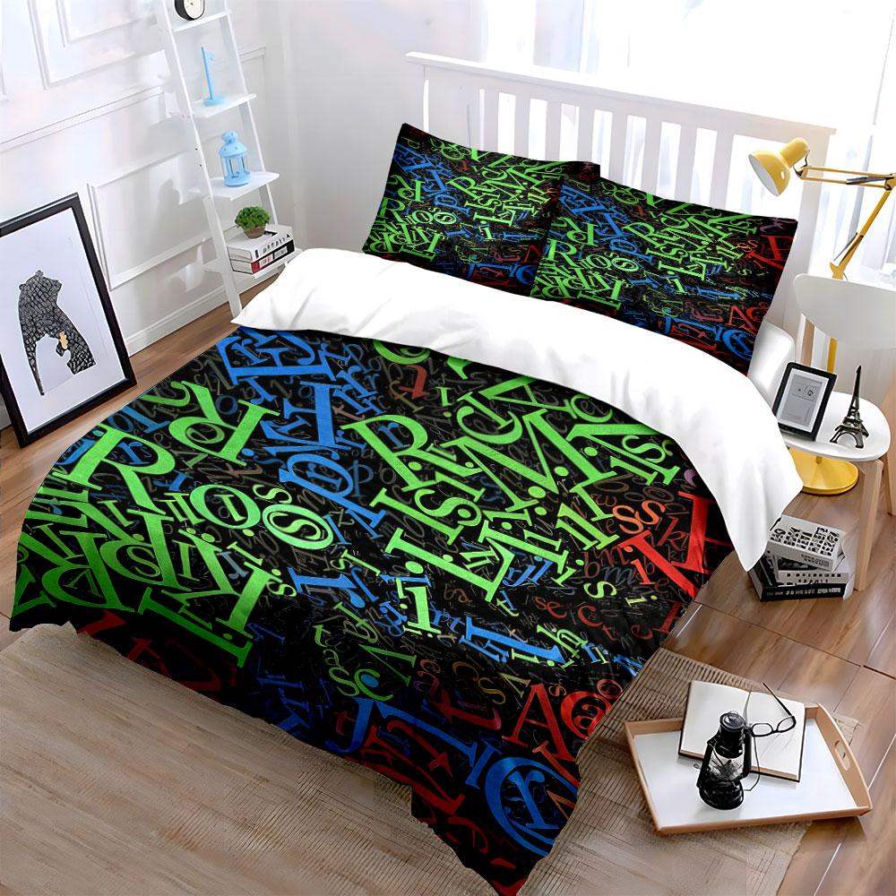 Multicolored scattered alphabet letters. Bedding sets Duvet cover sets Duvet covers Pillowcases(1 * Duvet Cover 2 * Pillowcases without duvet insert)