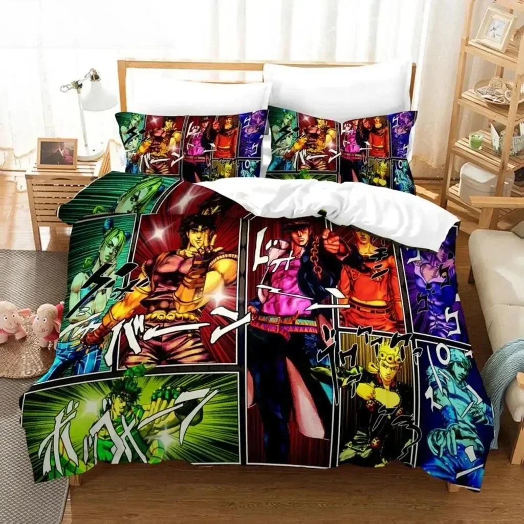 3D Anime JoJo Bizarre Adventure Jotaro Kujo Bedding Set Printed With Pillowcase Duvet Cover Soft Queen King Size Bedclothes Home