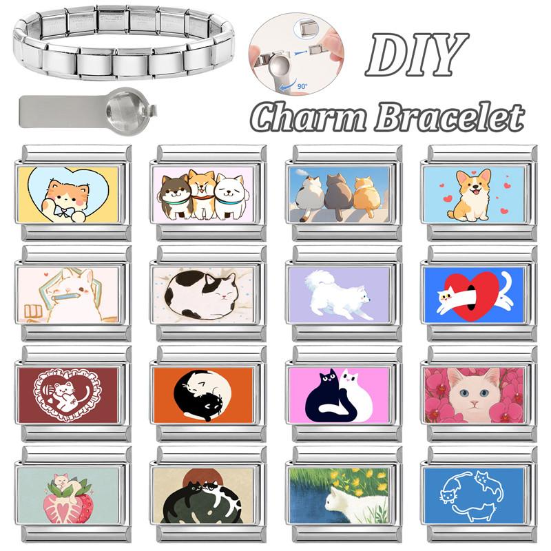 New Lovely Cat Dog Rabbit Flower Heart Strawberry Italian Charm Links Fit 9MM Stainless Steel Bracelet Women Men DIY Making Gift