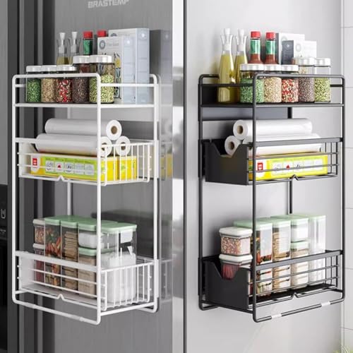 UYTON Multifunktionales Waschmaschinen-/Kühlschrank-Lagerregal, Kühlschrank-Seitenregal, Küchenaufbewahrung, Multifunktionales magnetisches Gewürzregal, 3 Ebenen