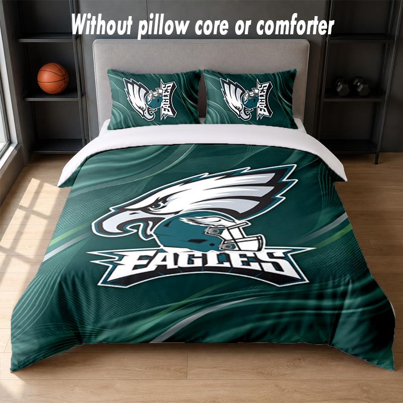 Set Biancheria da Letto Design Philadelphia Eagles 1 Copripiumino + 2 Federe Morbido Traspirante Biancheria da Letto per la Casa