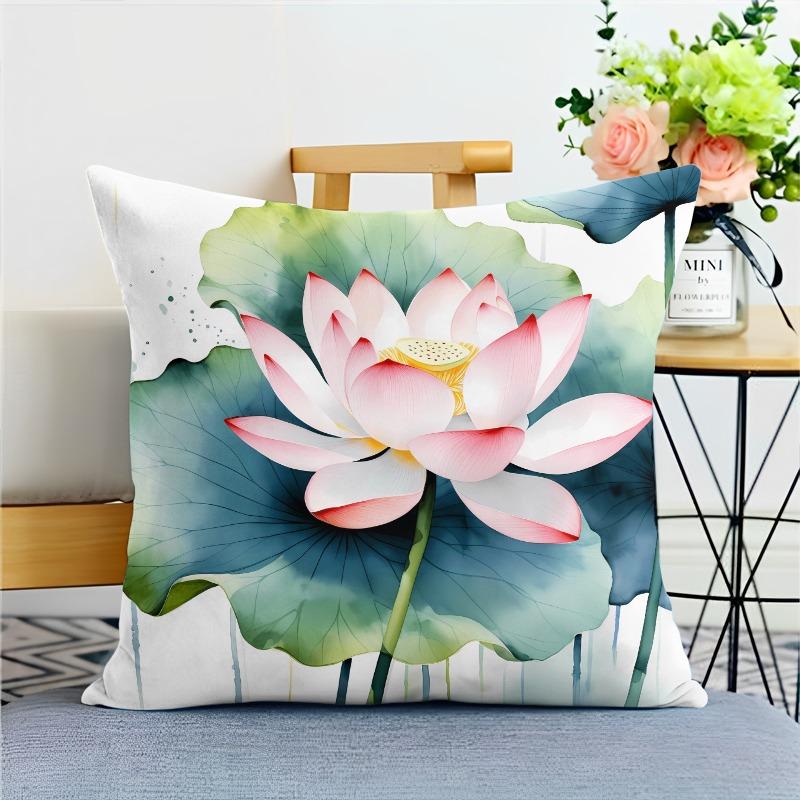 Chinese Style Ink Lotus Pillowcase Dormitory Decoration Office Living Room Home Pillowcase
