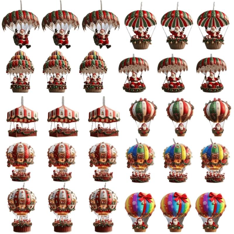 Festival Santa Parachute Hanging Ornament For Holiday Decors And Auto Interior Wooden Christmas Decoration With Reusable Design