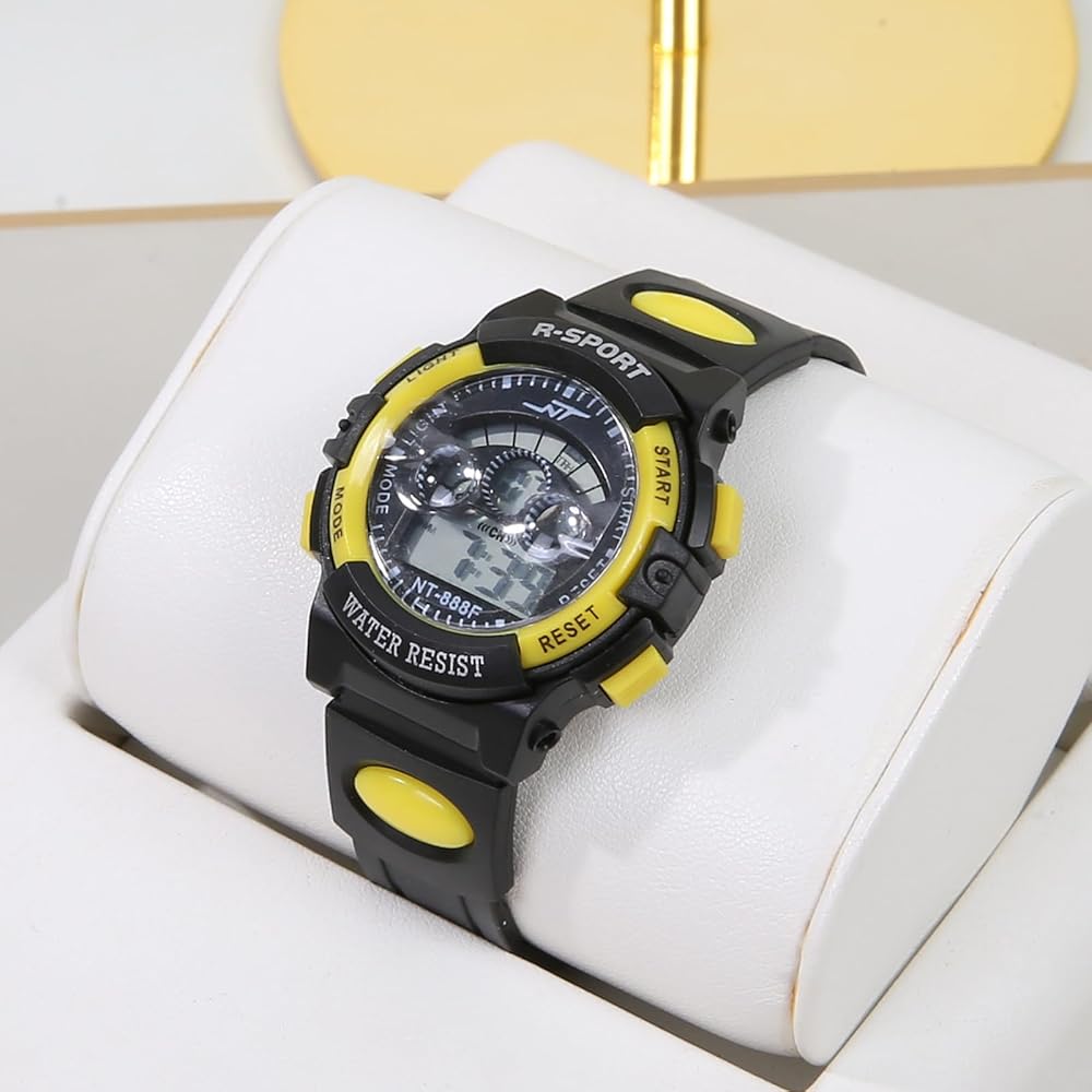 Kids Digital Watch Boys Girls Colorful Alarm Clock with Day Display 5.25 Yellow