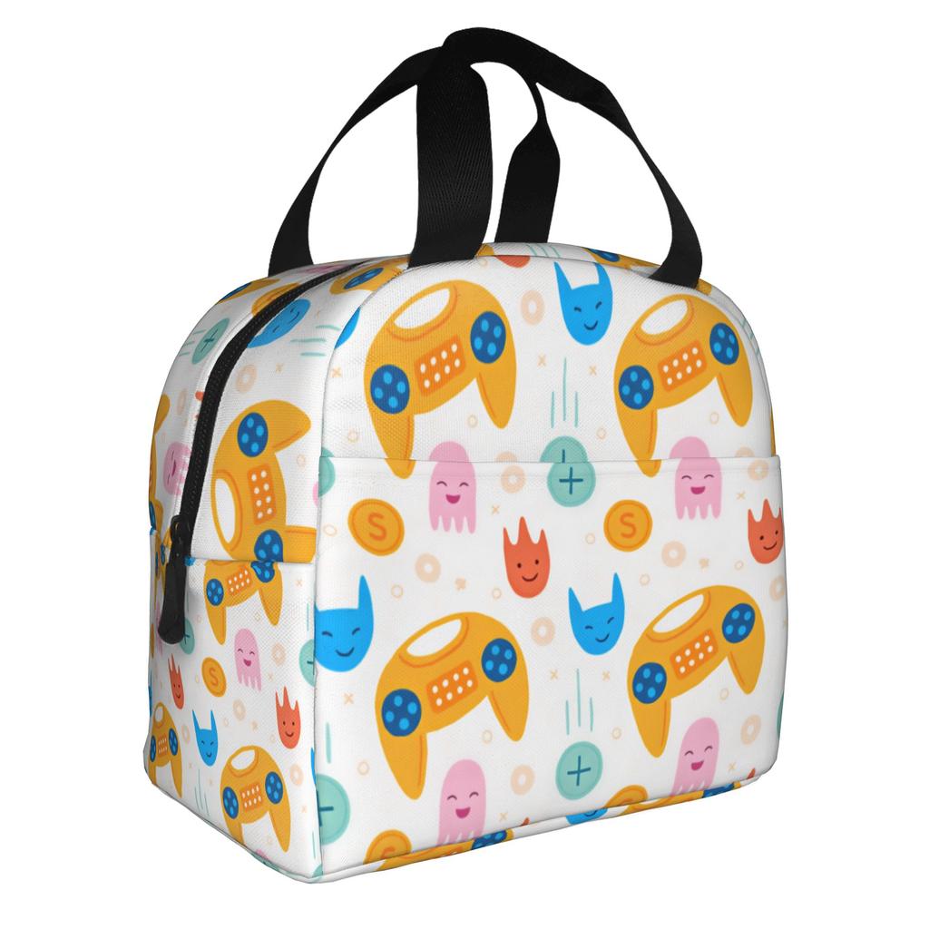 Featuring Neon Game Joystick Controllers Lunch Bag Women Geometric Thermal Cooler Insulated Lunch Boxes for Adult Office