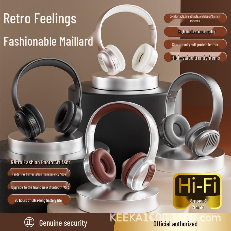 

KE-39 LED Retro Bluetooth Over-Ear Headphones for Gaming & Music золотий