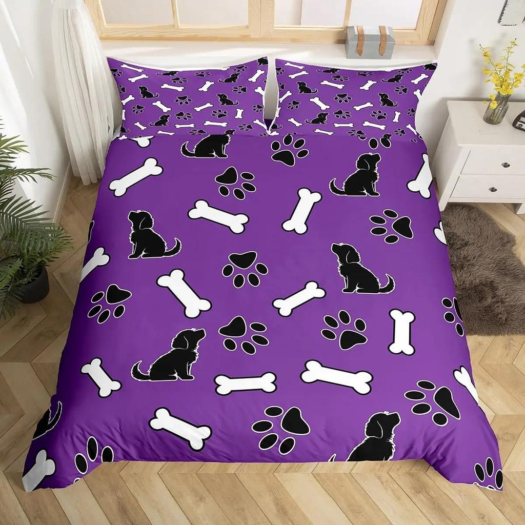 3D Print Dog Paw Print Bedding Set King Purple Galaxy Puppy Footprint Duvet Cover Pets Animal Themed Quilt Cover Set