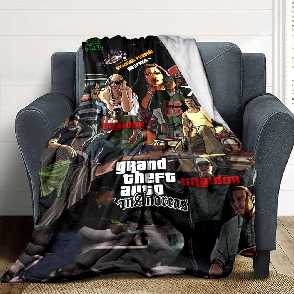 1 szt. Miękki koc flanelowy Grand Theft Auto z designerskim nadrukiem Przytulny koc na każdą porę roku, idealny na sofę, łóżko, do biura