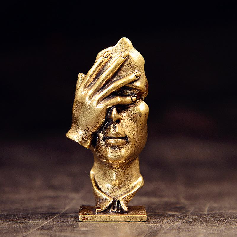 Tăcerea Este Aur Figurina Abstractă Față Mână Statuie Bărbați Sculptură Decor Birou Acasă Sufragerie Masă