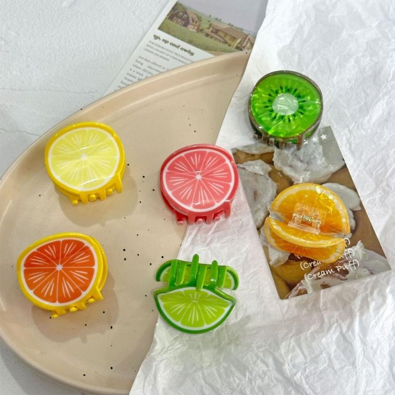 Slip proof Hair Clips Acrylic  Half Up Hair Accessories With Fruit Theme For Sports Travel Daily Use