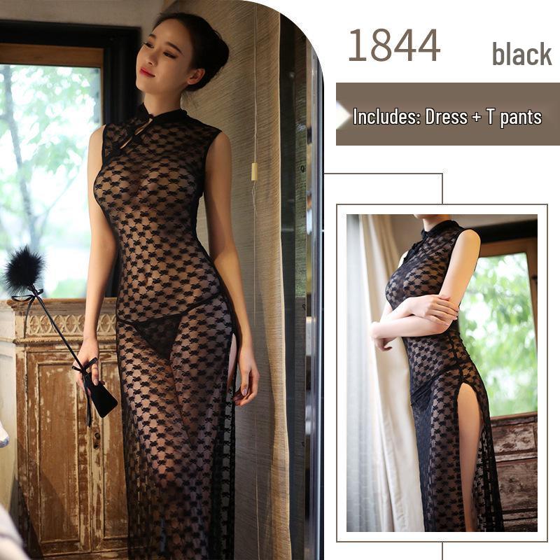 Mulan Retro Print Cheongsam Pajama Set - Sexy, Slim, High Slit, Bodycon Lingerie In Ancient Style