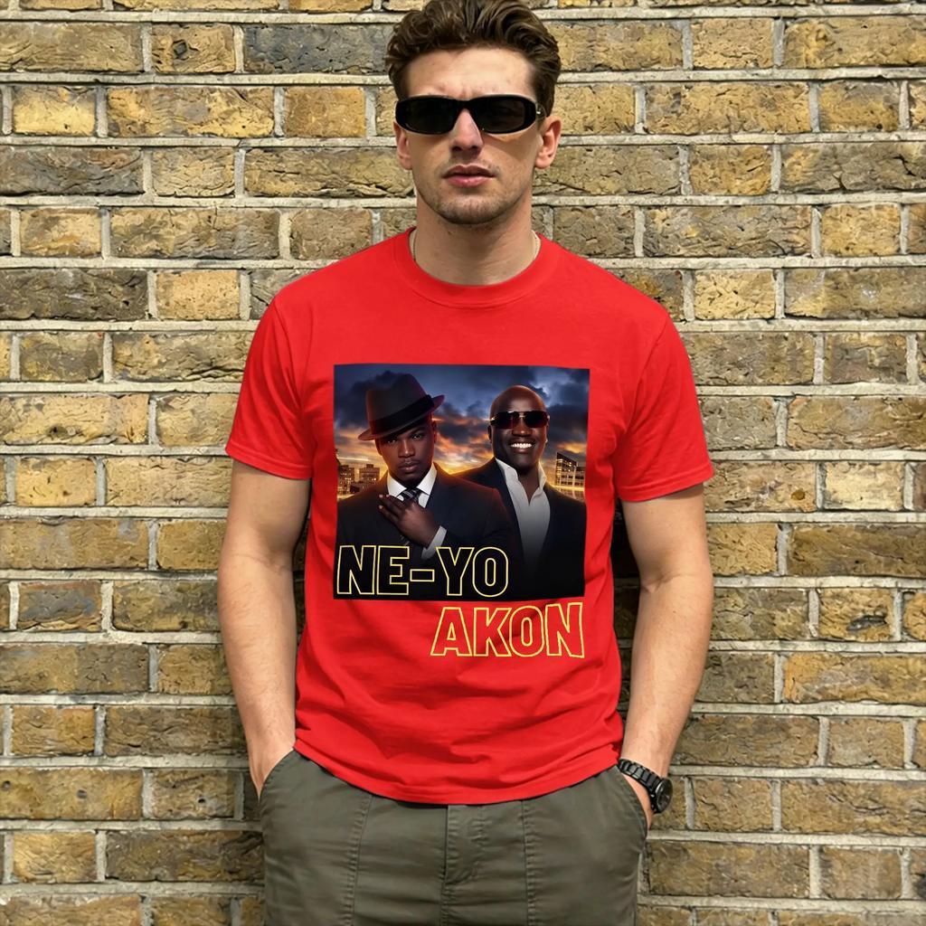 Funny Ne Yo Akon 2026 TShirts Unisex Crewneck Pure Cotton T Shirt Night Like This Tour Short Sleeve Tees Plus Size Tops