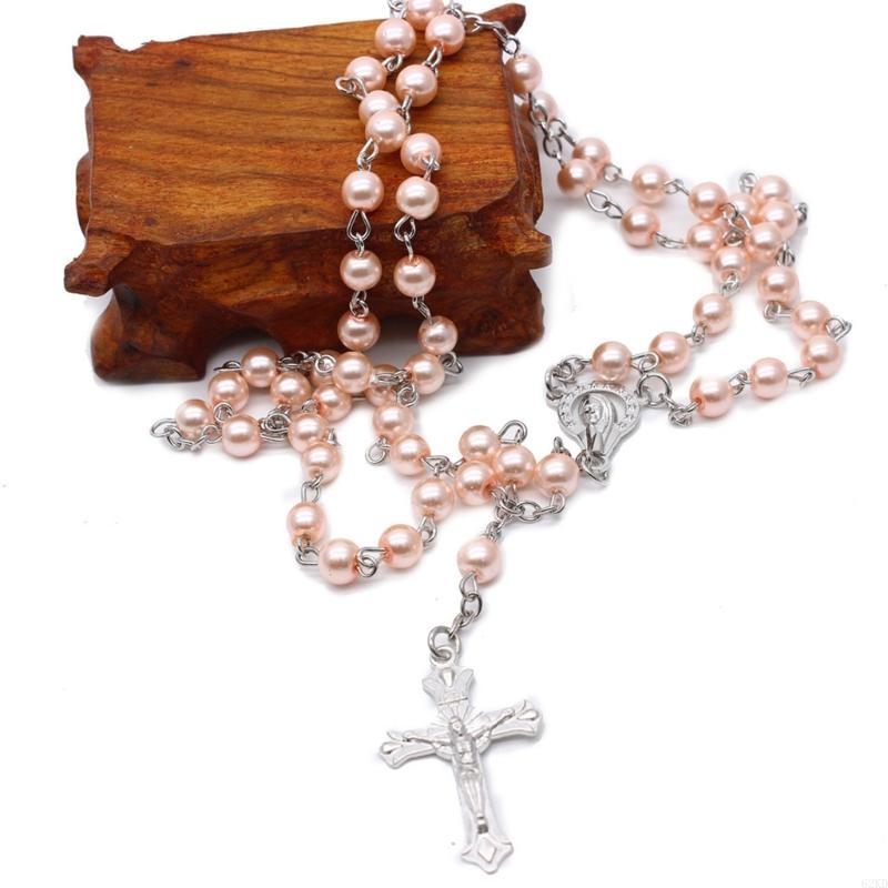 62KD 6mm Pearl Rosary Necklaces Bead Chain Pendant Ornaments for Home Church Yoga Room Decorations Gift