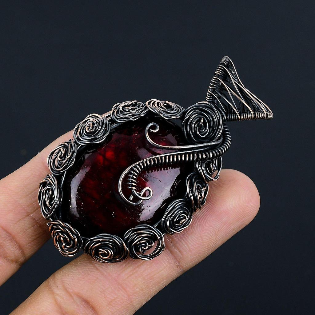 Red Flash Labradorite Pendant, 999 Copper Wire Wrapped Jewelry, Gemstone Jewelry Pendant, Handmade Wedding Gift Jewelry