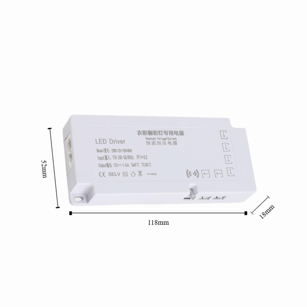 12V 5A LED Cabinet Light Power Supply Integrated 6-Bit Jump Wire 12-60W LED Driver USPlug PC Retardance Power Supply Transformer
