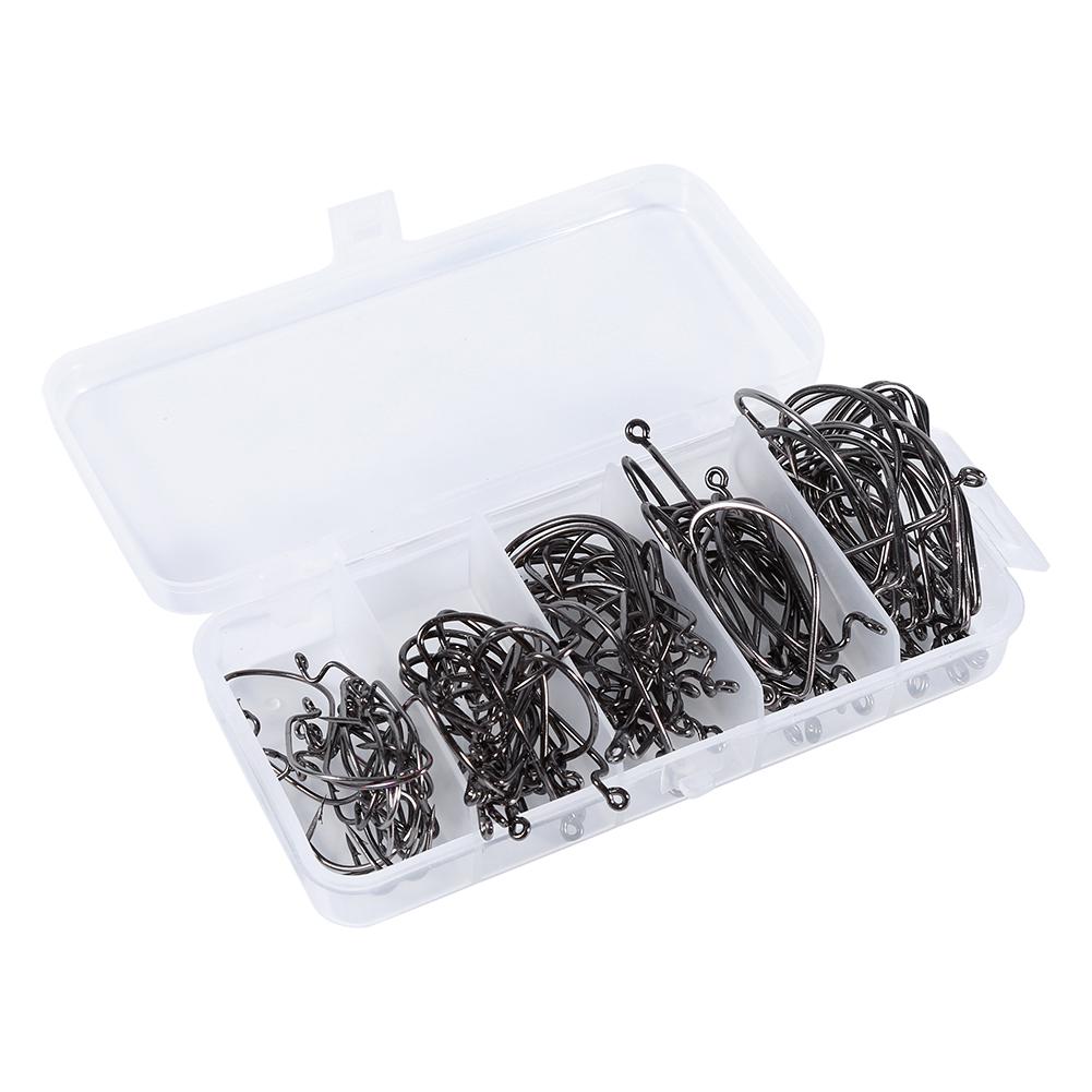 

100PCSBox Fishing Crank Hook High Carbon Steel Offset Lure Jig Worm Fishing Accessories Tools