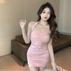 Summer New Hot Girl Sexy Halter Camisole Dress for Women, Korean Style Design Pleated Slimming Bodycon Skirt Trendy