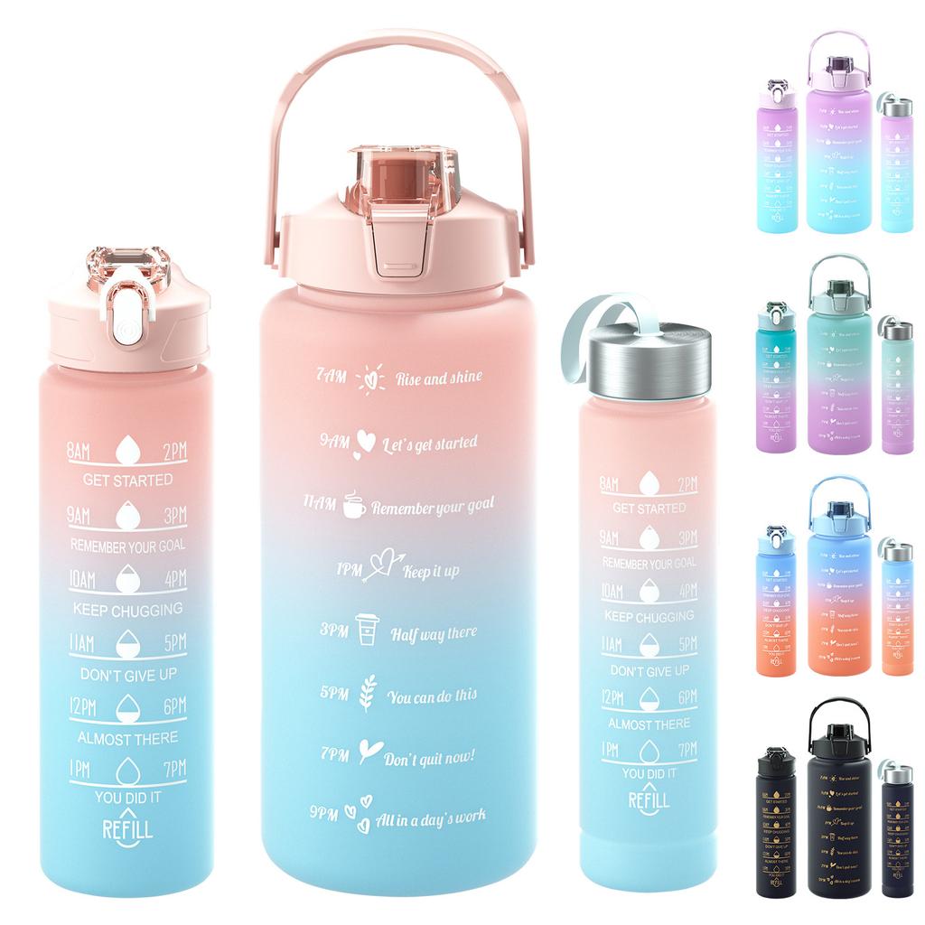 Large Capacity Sports Water Bottle With Straw Portable Handle Heat-resistant Outdoor Frosted Plastic Gradient Color Space Kettle