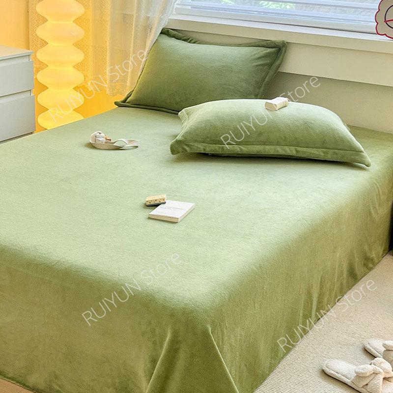 Newly Solid Color Soft Flannel Flat Sheet Winter Warm Home Bedding Bed Sheet for Single Double Bed Flat Bed Sheet Home Textile