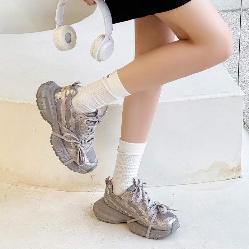 Fashion sneakers women's spring new leather breathable comfortable muffin platform dad shoes